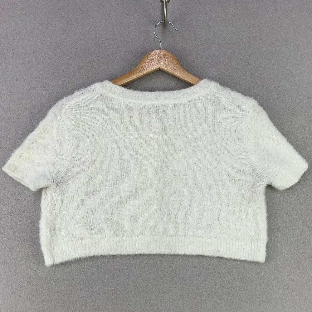 Sunday Best Aritzia Fuzzy Cropped Cardigan Women XS White Short Sleeve